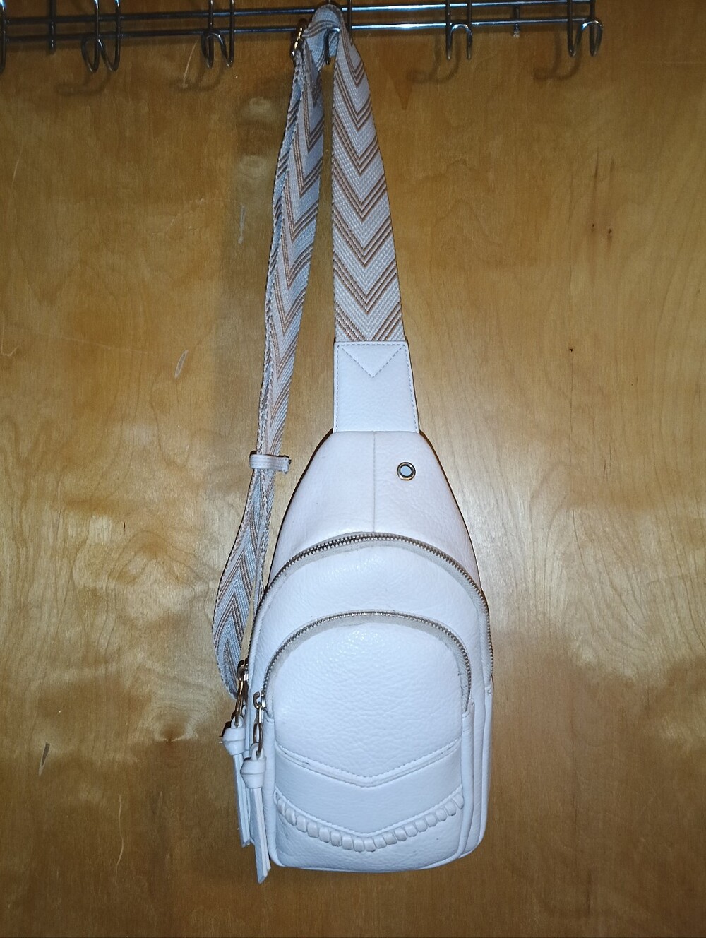 Crossbody Sling Bag with Patterned Strap